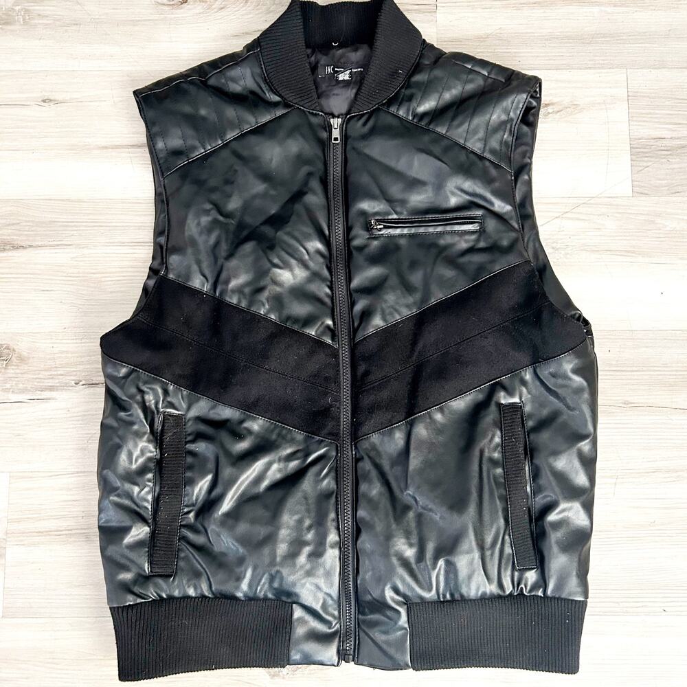 INC International Concepts Faux Leather Mens Zip up Vest Size Medium EUC